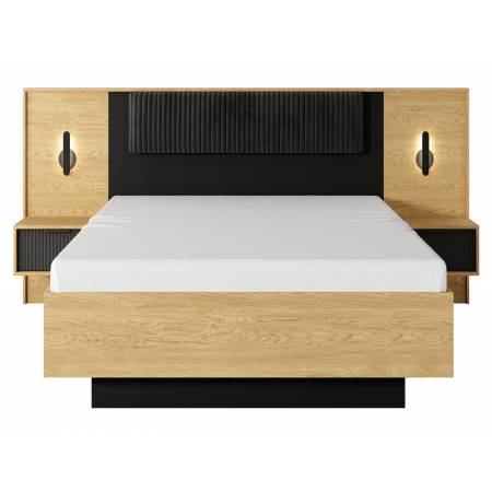 Łóżko 160 x 200 cm BALEO skandynawskie z pojemnikiem stolikami LED